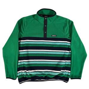 Lands End Quarter Button Striped Pullover Fleece Size M38-40 Green‎